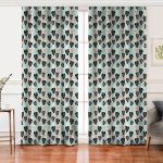 Realhomes Renkli Zemin Üzerinde Siyah Yaprak Desenli Dijital Baskılı Modern Salon Fon Perde Realhomes