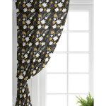 Realhomes Siyah Zemin Üzerinde Gold Detaylı Yaprak Desenli Dijital Baskılı Modern Salon Fon Perde Realhomes