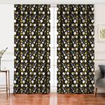 Realhomes Siyah Zemin Üzerinde Gold Detaylı Yaprak Desenli Dijital Baskılı Modern Salon Fon Perde Realhomes