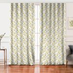 Realhomes Beyaz Zemin Üzerinde Geometrik Desenli Yaprak Motifli Dijital Baskılı Modern Salon Fon Perde Realhomes