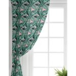 Realhomes Pastel Zemin Üzerinde Yeşil Yaprak Desenli Dijital Baskılı Modern Salon Fon Perde Realhomes