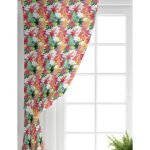 Realhomes Beyaz Zemin Üzerinde Renkli Yaprak Desenli Dijital Baskılı Modern Salon Fon Perde Realhomes