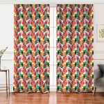 Realhomes Beyaz Zemin Üzerinde Renkli Yaprak Desenli Dijital Baskılı Modern Salon Fon Perde Realhomes