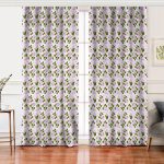 Realhomes Renkli Zemin Üzerinde Yeşil Yapraklı Çiçek Desenli Dijital Baskılı Modern Salon Fon Perde Realhomes