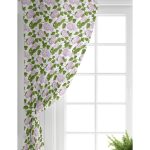 Realhomes Beyaz Zemin Üzerinde Yeşil Yapraklı Çiçek Desenli Dijital Baskılı Modern Salon Fon Perde Realhomes