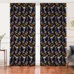 - Perde-8501-Gorsel - Realhomes  Realhomes Siyah Zemin Üzerinde Renkli Yaprak Desenli Dijital Baskılı Modern Salon Fon Perde Realhomes