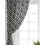 Realhomes Siyah Zemin Üzerinde Gold Detaylı Beyaz Çiçek Desenli Dijital Baskılı Modern Salon Fon Perde Realhomes