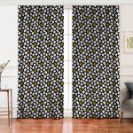 Realhomes Siyah Zemin Üzerinde Gold Detaylı Beyaz Çiçek Desenli Dijital Baskılı Modern Salon Fon Perde Realhomes