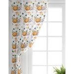 Realhomes Beyaz Zemin Üzerinde Bal Kabağı Desenli Dijital Baskılı Modern Salon Fon Perde Realhomes