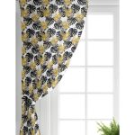 - Perde-8553-Gorsel-1 - Realhomes Realhomes Beyaz Zemin Üzerinde Gold Detaylı Siyah Yaprak Desenli Dijital Baskılı Modern Salon Fon Perde Realhomes