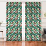 - Perde-8560-Gorsel - Realhomes  Realhomes Beyaz Zeminde Renkli Soyut Çizimli Yaprak Desenli Dijital Baskılı Modern Salon Fon Perde Realhomes