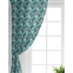 Realhomes Renkli Zemin Üzerinde Yaprak Desenli Dijital Baskılı Modern Salon Fon Perde Realhomes