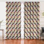 Realhomes Beyaz Zemin Üzerinde Ekoseli Yaprak Desenli Dijital Baskılı Modern Salon Fon Perde Realhomes