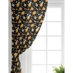 Realhomes Siyah Zemin Üzerinde Bal Kabağı Desenli Dijital Baskılı Modern Salon Fon Perde Realhomes