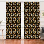 Realhomes Siyah Zemin Üzerinde Bal Kabağı Desenli Dijital Baskılı Modern Salon Fon Perde Realhomes