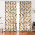 Realhomes Beyaz Zemin Üzerinde Bal Kabağı Desenli Dijital Baskılı Modern Salon Fon Perde Realhomes