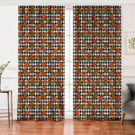 Realhomes Siyah Beyaz Ekose Üzerinde Renkli Balkabağı Desenli Dijital Baskılı Modern Salon Fon Perde Realhomes