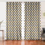 Realhomes Beyaz Zemin Üzerinde Ekose Desenli Bal Kabağı Motifli Dijital Baskılı Modern Salon Fon Perde Realhomes