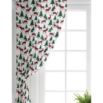 Realhomes Beyaz Zemin Üzerinde Çam Ağaçlı Ekoseli Geyik Motifli Dijital Baskılı Modern Salon Fon Perde Realhomes