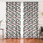 Realhomes Beyaz Zemin Üzerinde Çam Ağaçlı Ekoseli Geyik Motifli Dijital Baskılı Modern Salon Fon Perde Realhomes