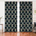 Realhomes Renkli Zemin Üzerinde Beyaz Çiçek Desenli Dijital Baskılı Modern Salon Fon Perde Realhomes