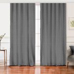 - Perde-8689-Gorsel - Realhomes Realhomes Beyaz Zemin Üzerinde Siyah Ekose Desenli Dijital Baskılı Modern Salon Fon Perde Realhomes