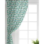 Realhomes Beyaz Zemin Üzerinde Yeşil Çizgili Yaprak Desenli Dijital Baskılı Modern Salon Fon Perde Realhomes