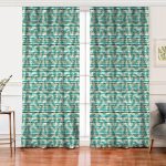 Realhomes Beyaz Zemin Üzerinde Yeşil Çizgili Yaprak Desenli Dijital Baskılı Modern Salon Fon Perde Realhomes