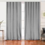 Realhomes Beyaz Zemin Üzerinde Gri Ekose Desenli Dijital Baskılı Modern Salon Fon Perde Realhomes