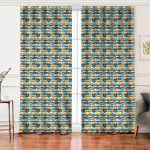 Realhomes Beyaz Zeminde Siyah Çizgili Renkli Yaprak Desenli Dijital Baskılı Modern Salon Fon Perde Realhomes