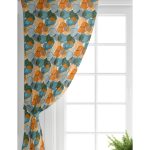 Realhomes Renkli Zemin Üzerinde Onedraw Çizimli Yaprak Desenli Dijital Baskılı Modern Salon Fon Perde Realhomes