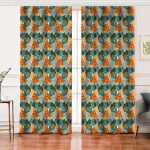 Realhomes Renkli Zemin Üzerinde Onedraw Çizimli Yaprak Desenli Dijital Baskılı Modern Salon Fon Perde Realhomes