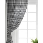 Realhomes Beyaz Zemin Üzerinde Siyah Ekose Desenli Dijital Baskılı Modern Salon Fon Perde Realhomes