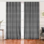 Realhomes Beyaz Zemin Üzerinde Siyah Ekose Desenli Dijital Baskılı Modern Salon Fon Perde Realhomes