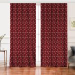 Realhomes Kırmızı Ekose Desenli Kar tanesi Motifli Dijital Baskılı Modern Salon Fon Perde Realhomes