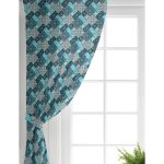 Realhomes Renkli Zemin Üzerinde Geometrik Desenli Dijital Baskılı Modern Salon Fon Perde Realhomes