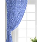 Realhomes Beyaz Zemin Üzerinde Çini Desenli Dijital Baskılı Modern Salon Fon Perde Realhomes