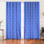 Realhomes Beyaz Zemin Üzerinde Çini Desenli Dijital Baskılı Modern Salon Fon Perde Realhomes