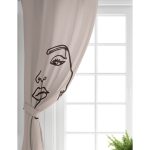 Realhomes Renkli Zemin Üzerinde Onedraw Çizimli Bayan Silüeti Dijital Baskılı Modern Salon Fon Perde Realhomes