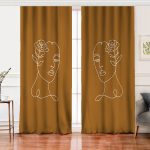 Realhomes Renkli Zemin Üzerinde Onedraw Çizimli Bayan Silüeti Dijital Baskılı Modern Salon Fon Perde Realhomes