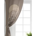 Realhomes Renkli Zemin Üzerinde Onedraw Çizimli Bayan Silüeti Dijital Baskılı Modern Salon Fon Perde Realhomes