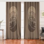 Realhomes Renkli Zemin Üzerinde Onedraw Çizimli Bayan Silüeti Dijital Baskılı Modern Salon Fon Perde Realhomes