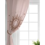 Realhomes Pastel Zemin Üzerinde Güneş Desenli Dijital Baskılı Modern Salon Fon Perde Realhomes