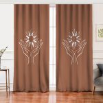 - Perde-8838-Gorsel - Realhomes  Realhomes Pastel Zemin Üzerinde Onedraw Çizimli El Silüeti Dijital Baskılı Modern Salon Fon Perde Realhomes