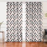 Realhomes Beyaz Zemin Üzerinde Siyah Puantiyeli Kaktüs Desenli Dijital Baskılı Modern Salon Fon Perde Realhomes