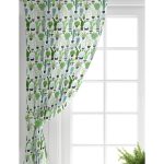 Realhomes Beyaz Zemin Üzerinde Yeşil Kaktüs Desenli Dijital Baskılı Modern Salon Fon Perde Realhomes