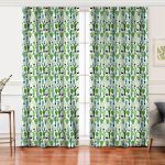 Realhomes Beyaz Zemin Üzerinde Yeşil Kaktüs Desenli Dijital Baskılı Modern Salon Fon Perde Realhomes