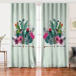 - Perde-8850-Gorsel - Realhomes Realhomes Renkli Zemin Üzerinde Oklu Kaktüs Desenli Dijital Baskılı Modern Salon Fon Perde Realhomes