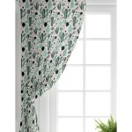 Realhomes Renkli Zemin Üzerinde Kaktüs Desenli Dijital Baskılı Modern Salon Fon Perde Realhomes