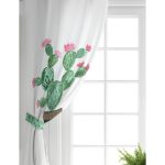 Realhomes Beyaz Zemin Üzerinde Kaktüs Desenli Dijital Baskılı Modern Salon Fon Perde Realhomes